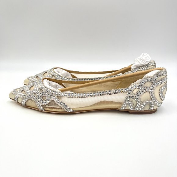 Badgley Mischka BHLDN Size 8 Gigi Point Toe Jeweled Ivory Ballet Flats Shoes - Picture 8 of 16